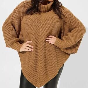 Torrid Womens Sweaters Size 0 Chunky Ribbed Turtle Neck Sweater Winter Camel